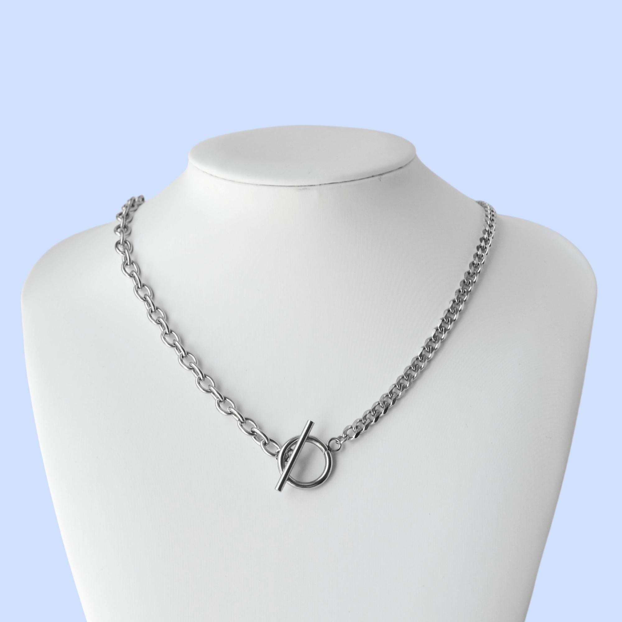 Chunky Silver Toggle Necklace for Women or Men / Stainless