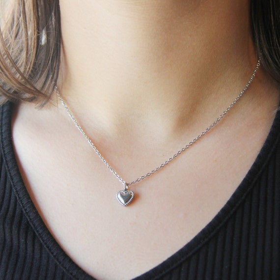 Dainty Silver Heart Pendant Necklace for Women Stainless Steel Waterproof Heart Necklace Silver Love Charm Necklace Girlfriend s Gift Etsy Canada