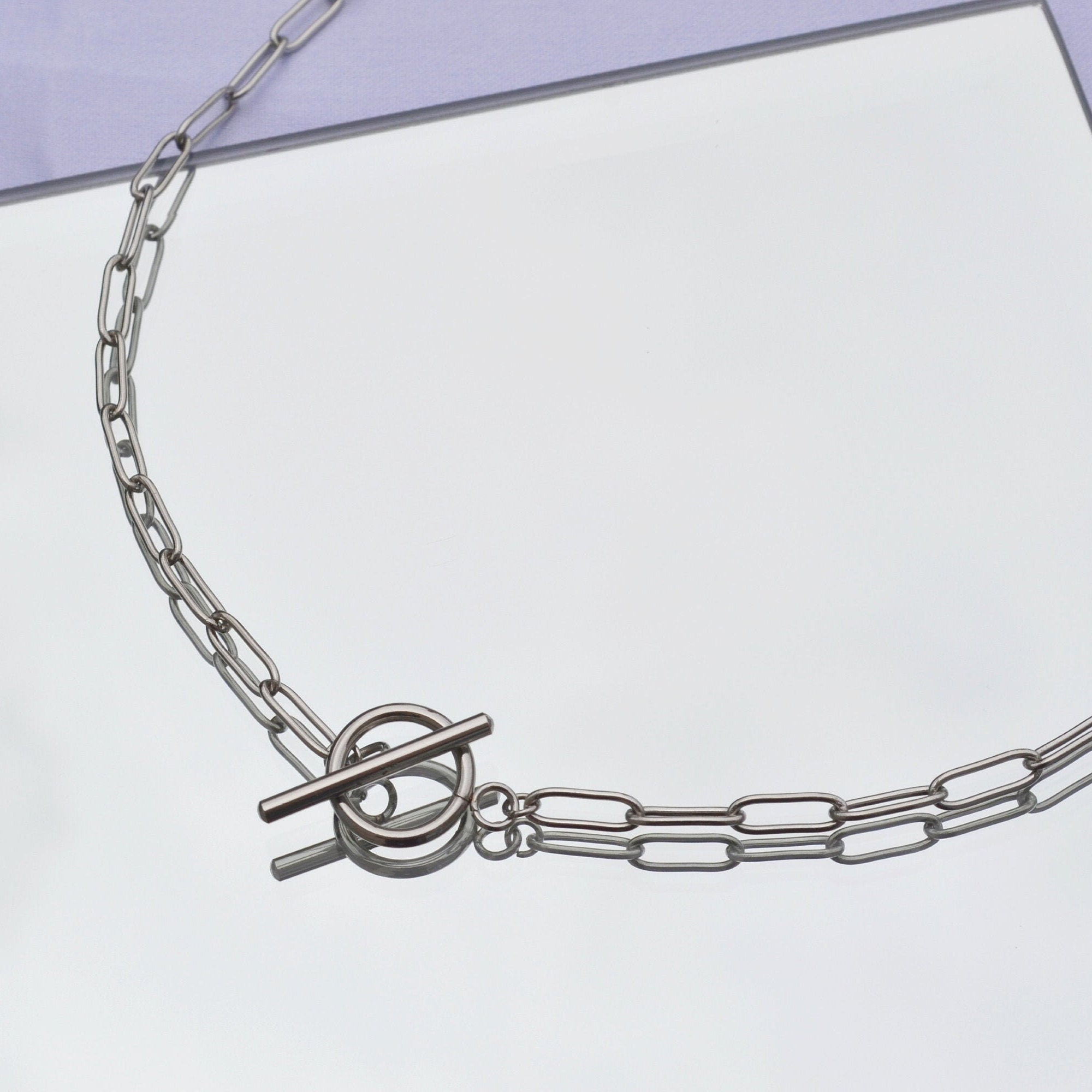 Silver Toggle Clasp Necklace for Men or Woman / Stainless