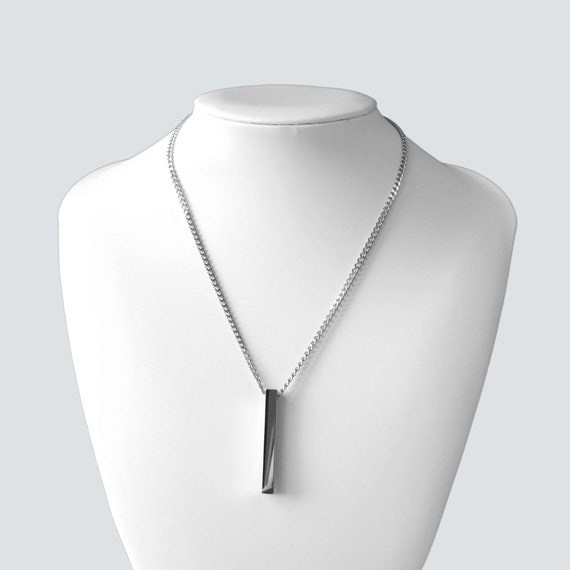 Silver Necklace Set For Men : Rectangle Pendant Necklace and 4.5mm Figaro  Chain