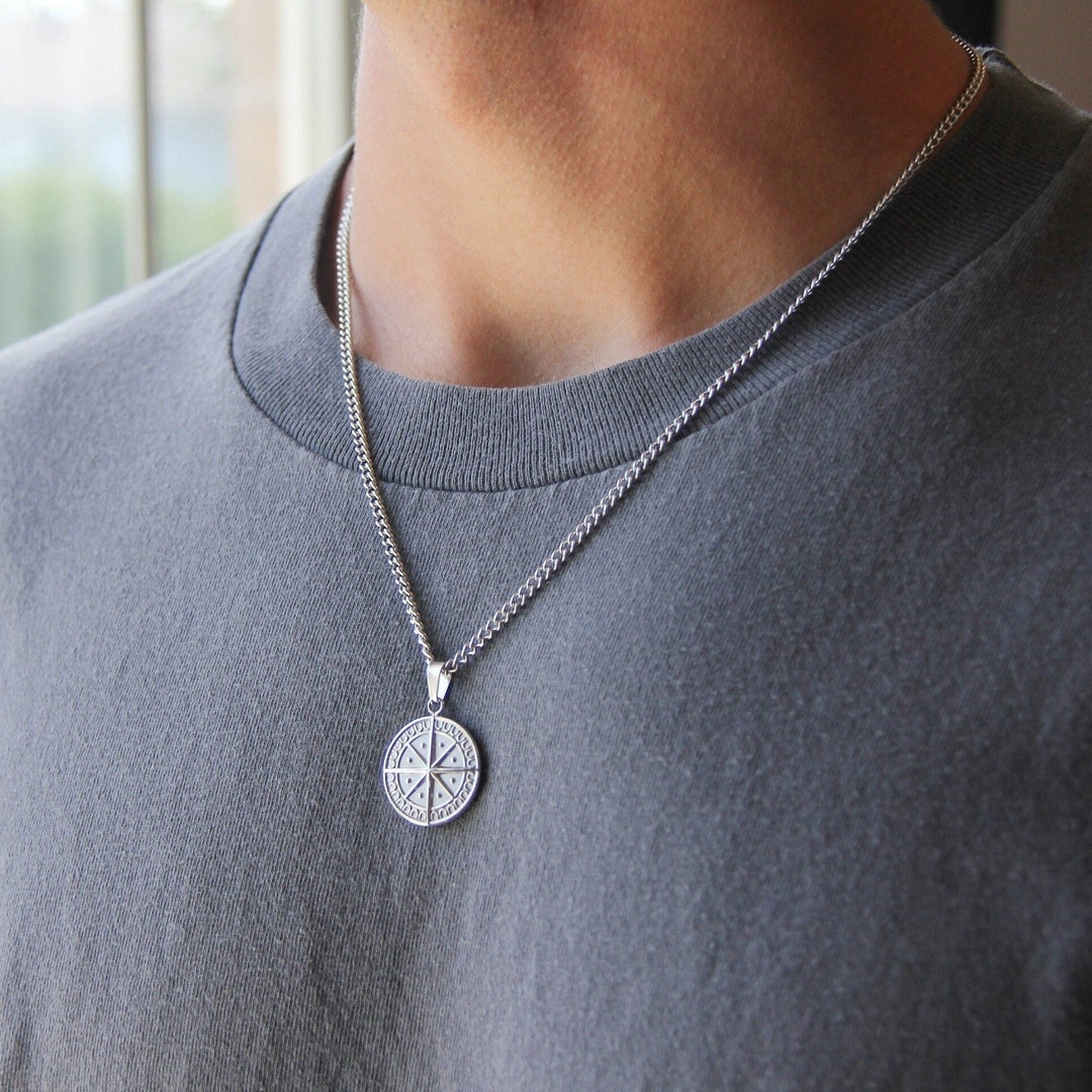 Men's Compass Necklace / Stainless Steel Waterproof Silver Pendant Men's Compass Necklace / Stainless Steel Waterproof Silver Pendant