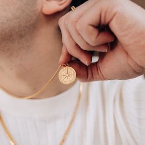 Men's gold compass pendant necklace / stainless steel men's jewelry / men's gold round pendant necklace / coin pendant gold / men's gift image 4