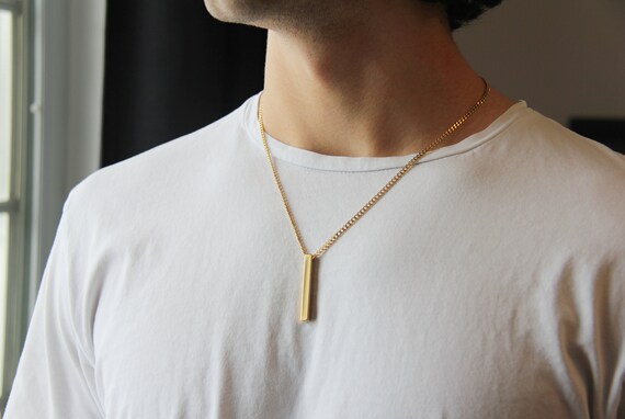 Gold Long Bar Pendant Necklace for Men 