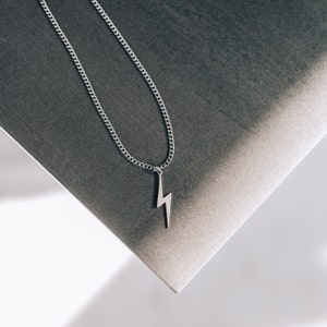 Silver lightning bolt necklace for men or women- Boutique Wear RENN