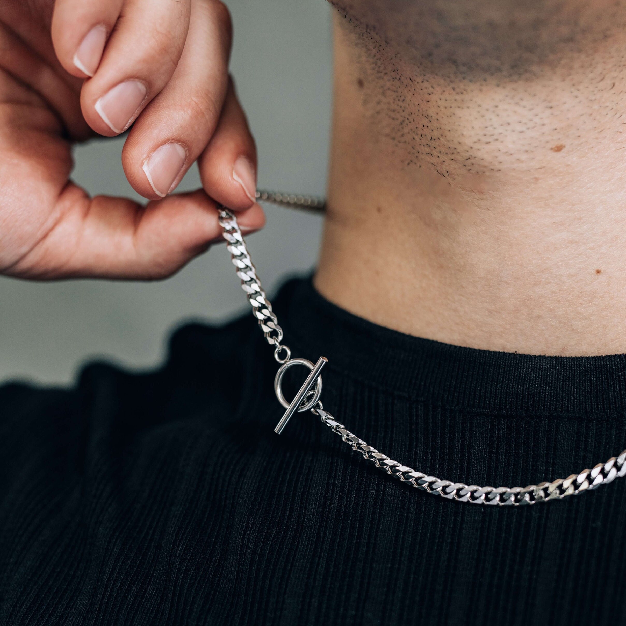 Silver Toggle Necklace for Men or Women / Stainless Steel