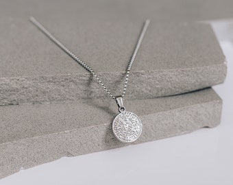 Silver Coin Pendant Necklace for Men or Women / Stainless Steel