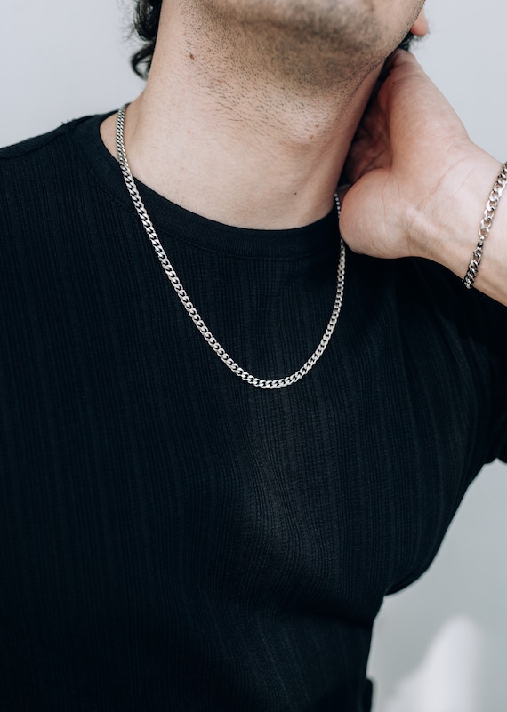 Men s silver chain silver 5mm curb chain necklace for men or woman stainless steel waterproof chunky chain thick men s silver necklace Etsy