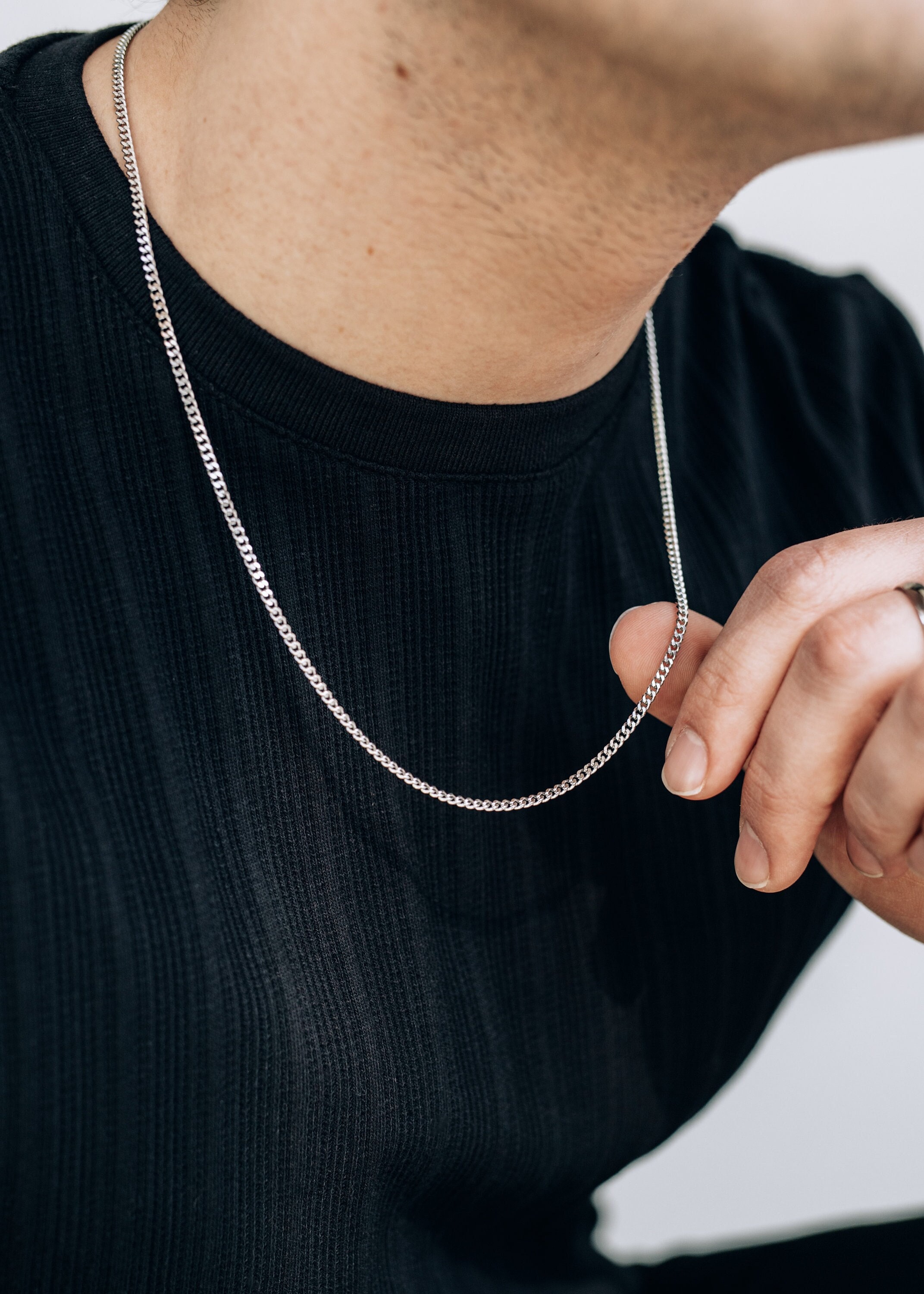 Silver 3mm Curb Chain Necklace for Men or Women / Stainless Steel