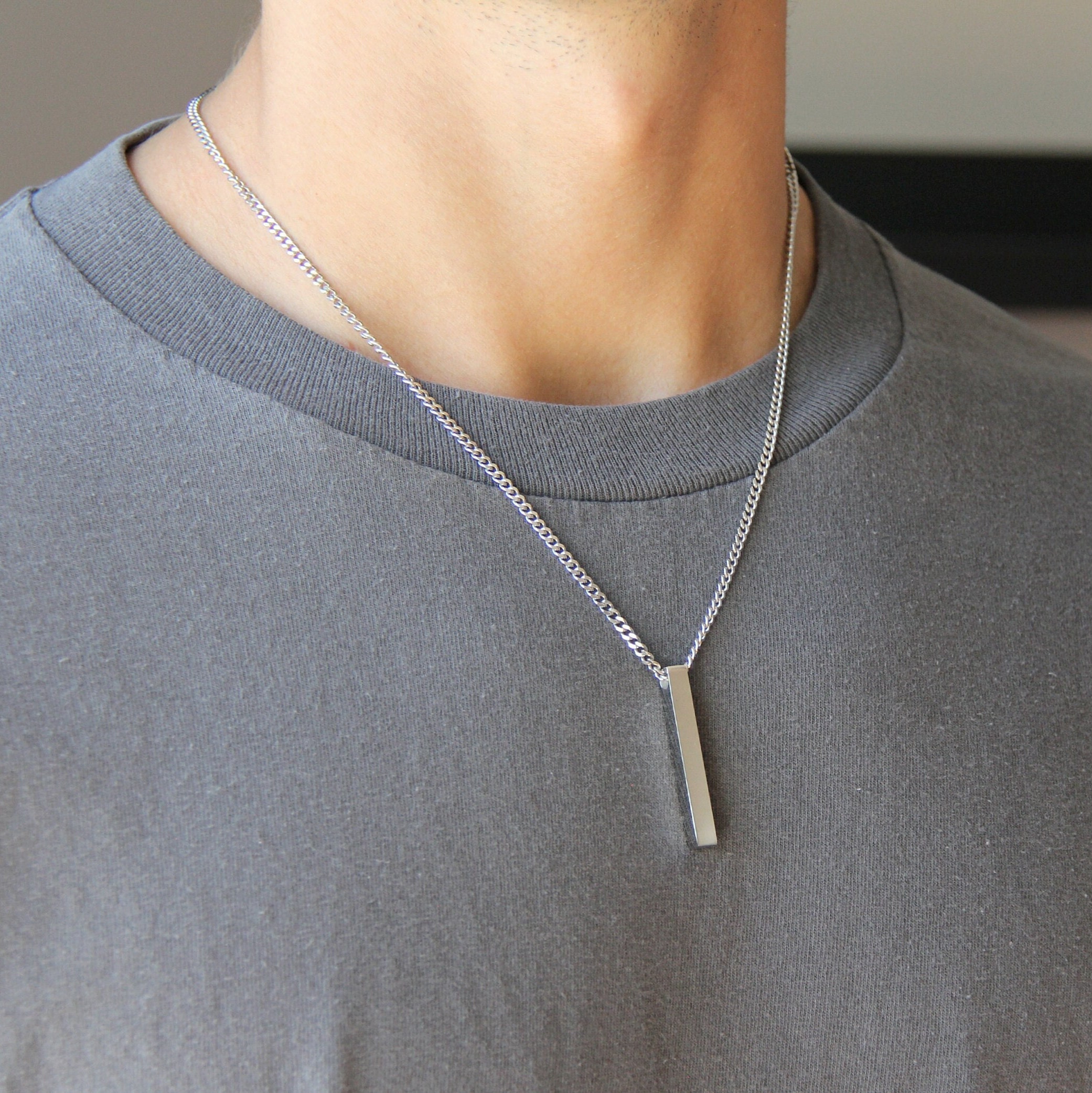 14k Gold Men's Engravable 3D Bar Necklace | Everyday Jewelry