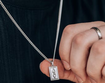 Men's silver pendant necklace / stainless steel waterproof non-tarnish rectangle pendant necklace / minimalist gift for him / men's jewelry