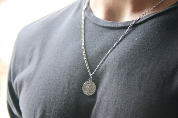 Silver Coin Pendant Necklace for Men or 