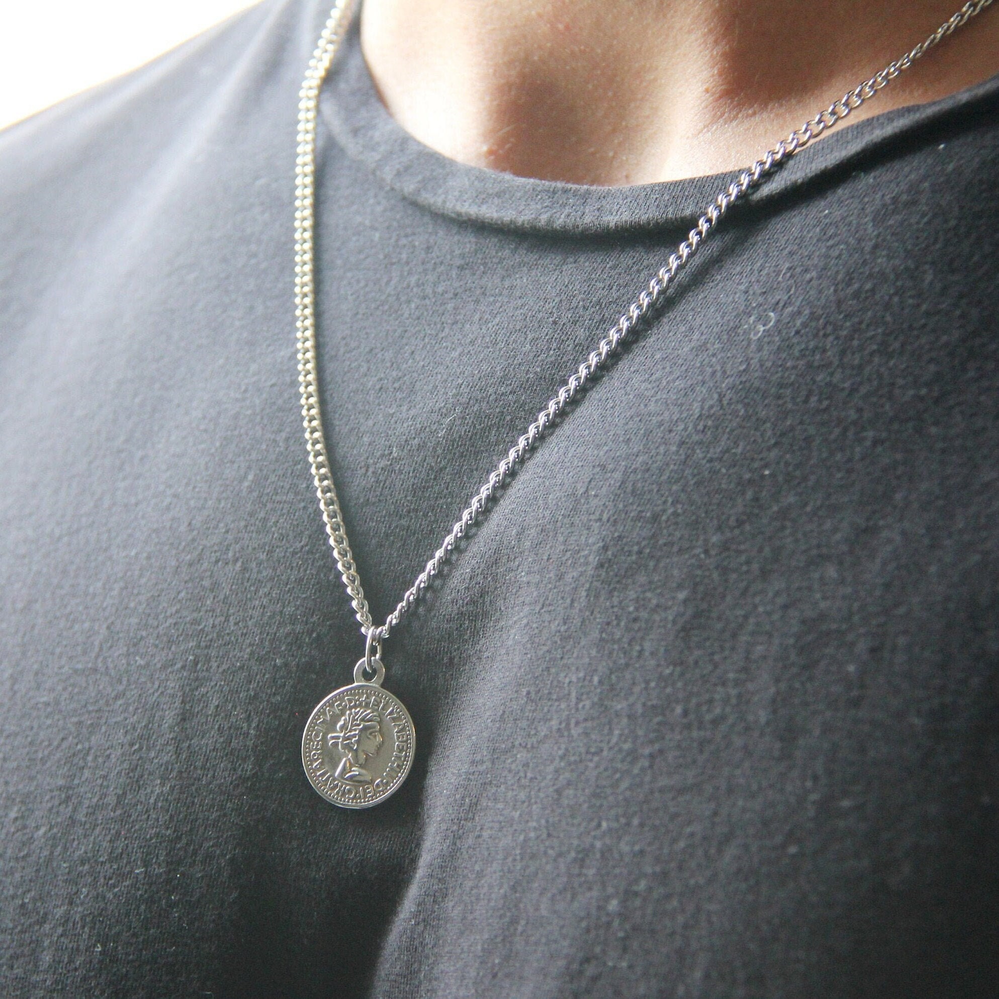Mens silver on sale coin necklace