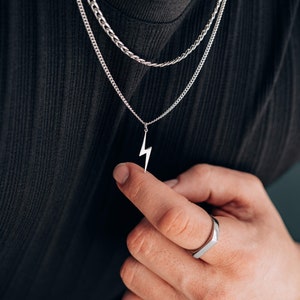 Silver lightning bolt necklace for men or women- Boutique Wear RENN