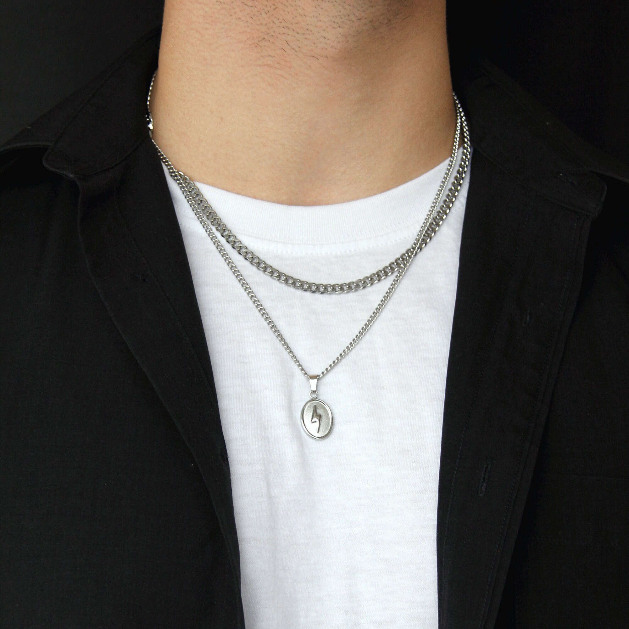 Silver Lightning Bolt Necklace for Men or Women / Stainless Steel
