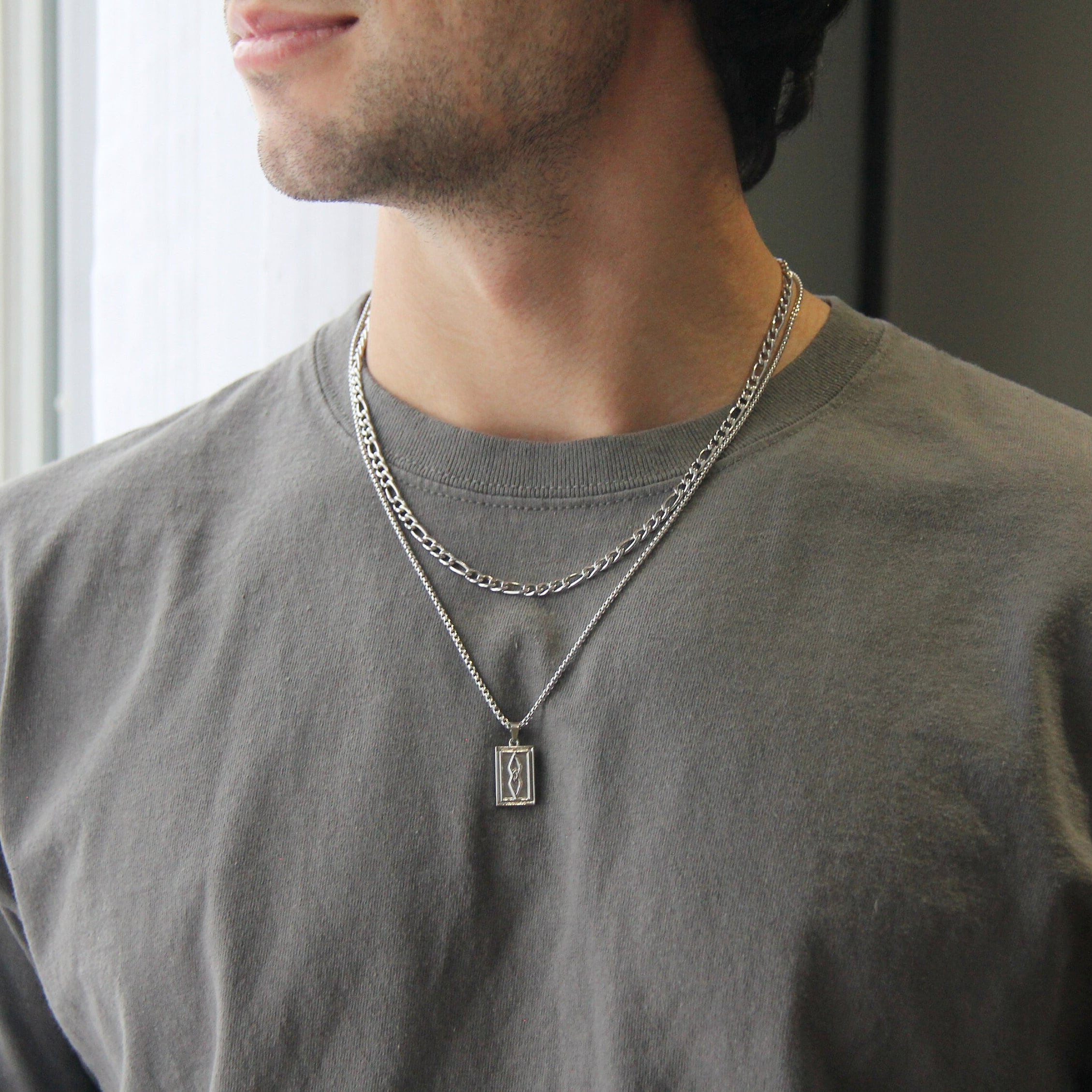 Silver Necklace Set for Men or Women / Stainless Steel Waterproof