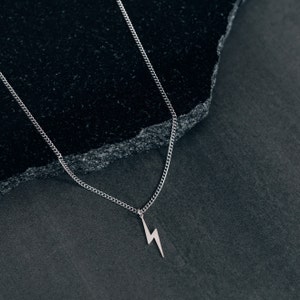 Silver lightning bolt necklace for men or women- Boutique Wear RENN