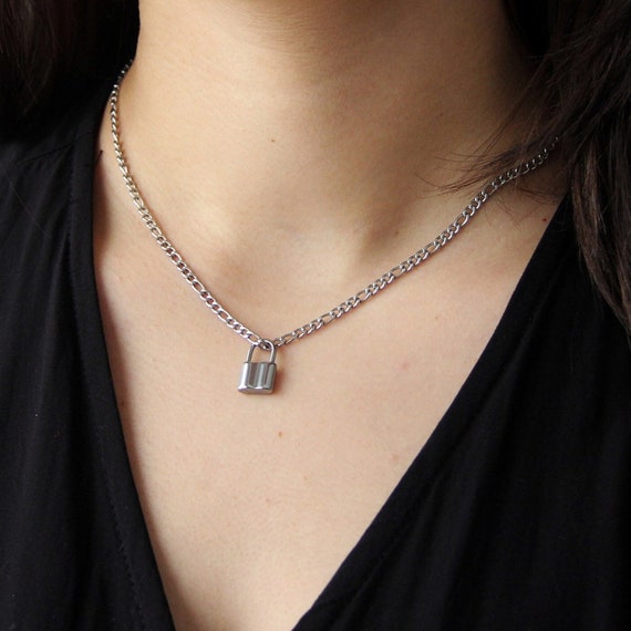 Silver Lock Pendant Necklace For Men or Women