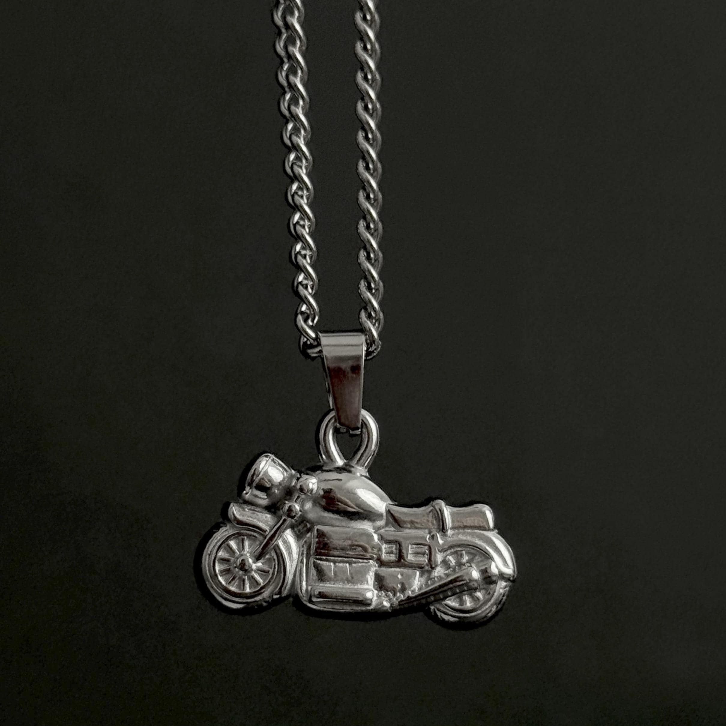 Silver Motorcycle Necklace / Stainless Steel Waterproof Biker