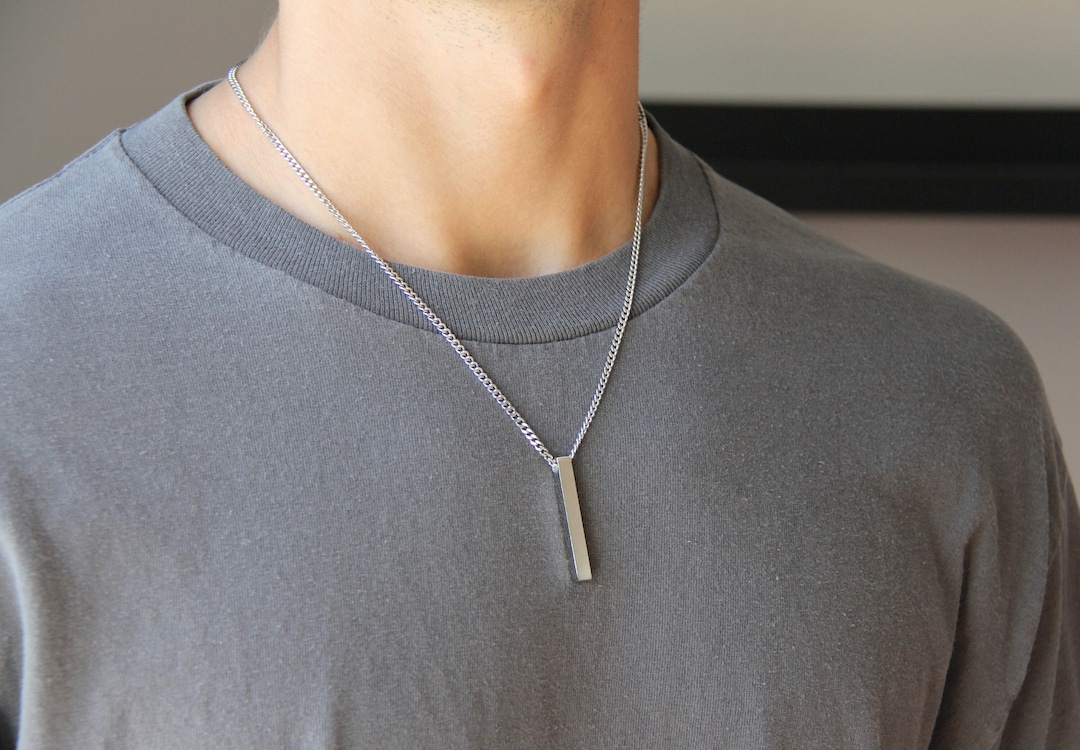 Silver Long Bar Pendant Necklace for Men or Women / Stainless Etsy Canada