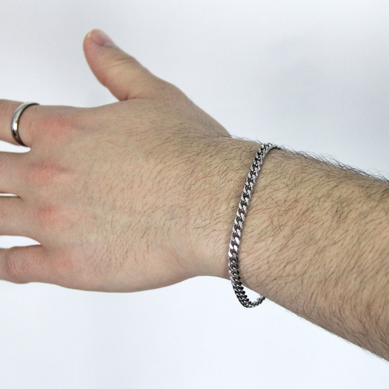 5mm silver cuban curb chain bracelet for men or women - Boutique Wear RENN