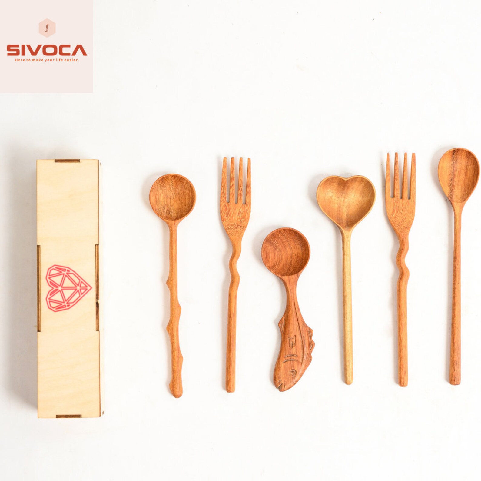 Special Wooden Eating Utensils With Wood Gift Box Set of 6 Etsy