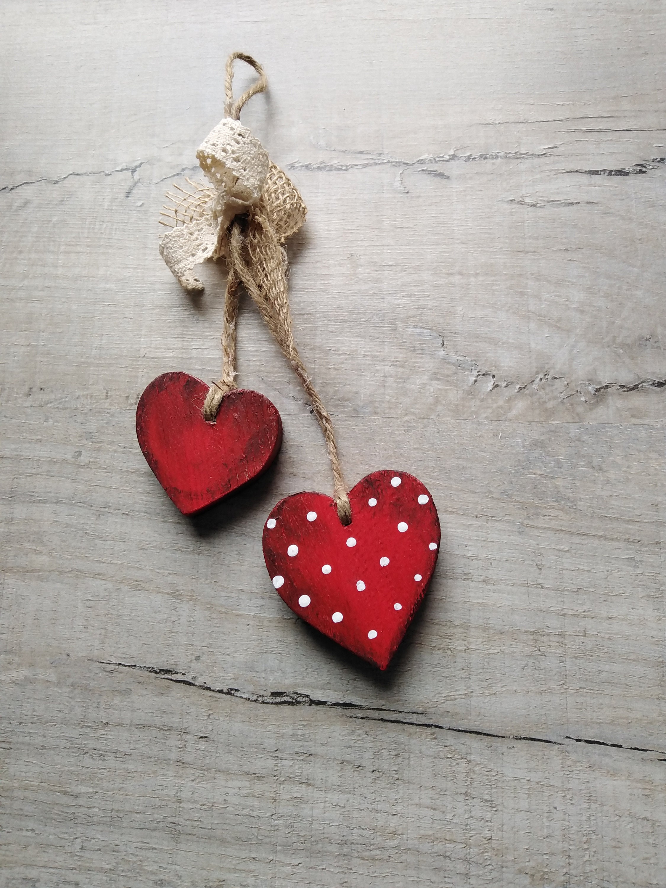 Décoration Bois, Cœur en Suspension Cœur, Rouge