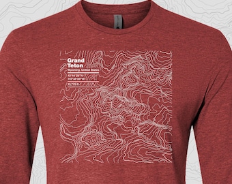 Grand Teton, Wyoming - Topographic Map Long Sleeve Tee