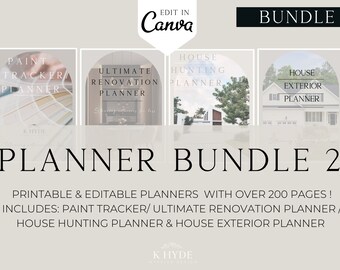 Editable Printable Planner Bundle, Renovation Planner, Exterior Renovation Planner,  Printable PDF planners, Canva Template, House Planner