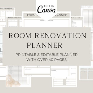 Room Renovation Planner, Interior Design planner, room improvement, home improvement, home project, Printable Guide, Canva Template image 1