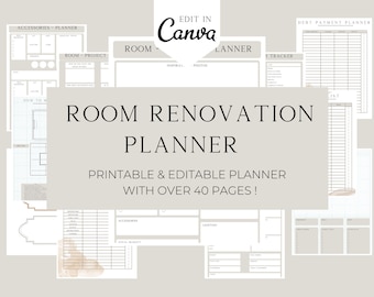 Room Renovation Planner, Interior Design planner, room improvement, home improvement, home project, Printable Guide, Canva Template