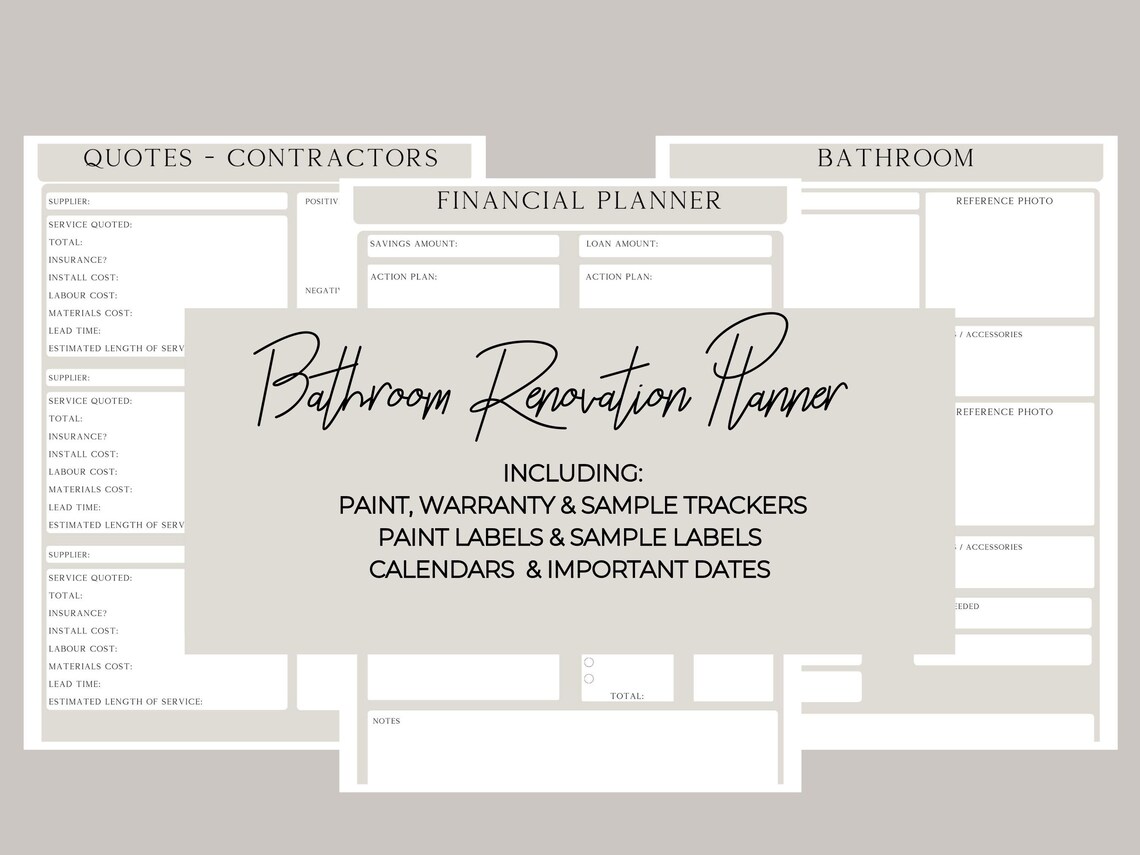 Bathroom Renovation Planner Printable Guide Bathroom - Etsy