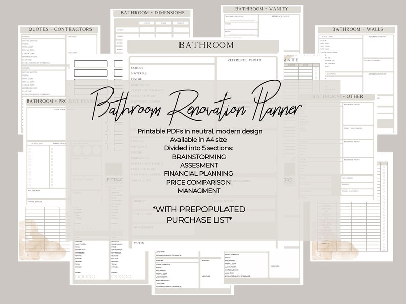 Bathroom Renovation Planner Printable Guide Bathroom - Etsy