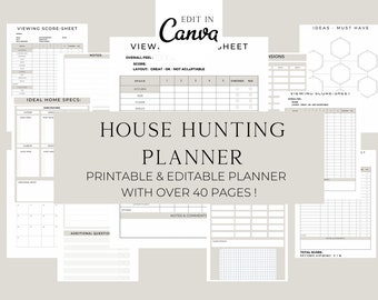 House Hunting Planner,  House Buying, House Viewing, printable organiser, printable planner, buying and renting, Canva Template