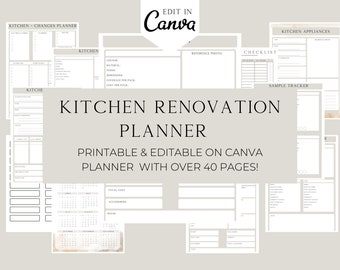 Kitchen Renovation Planner,  Home Improvement,  Improvement, Kitchen Remodel Planner, Home Organiser, Printable Guide, Canva Planner