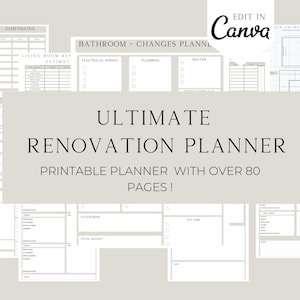 Ultimate Home Renovation Planner,  House Improvement, House renovation, Room organiser, printable planner, project plan, Canva Template,