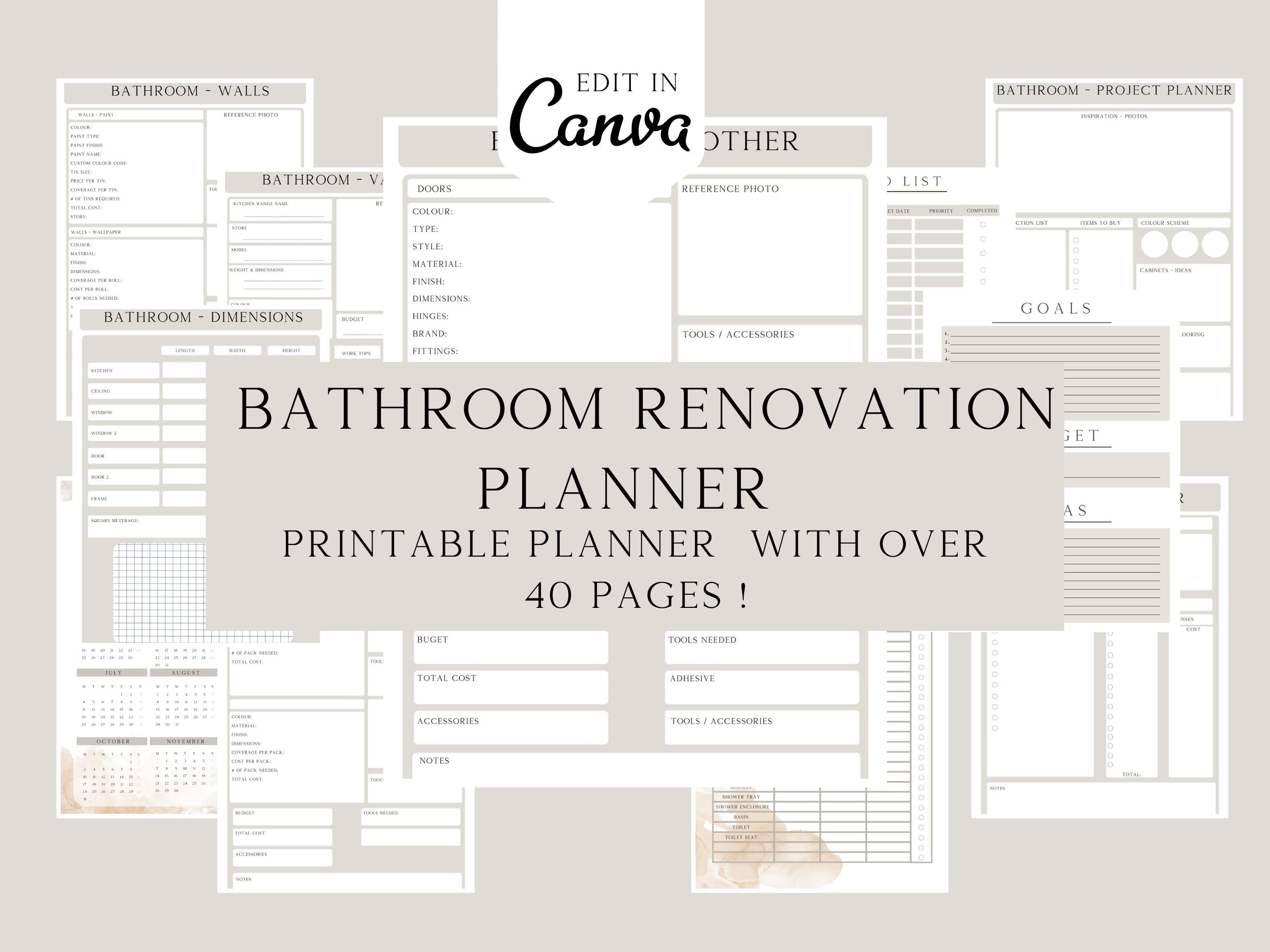 Bathroom Renovation Planner, Printable Guide, Bathroom Improvement ...