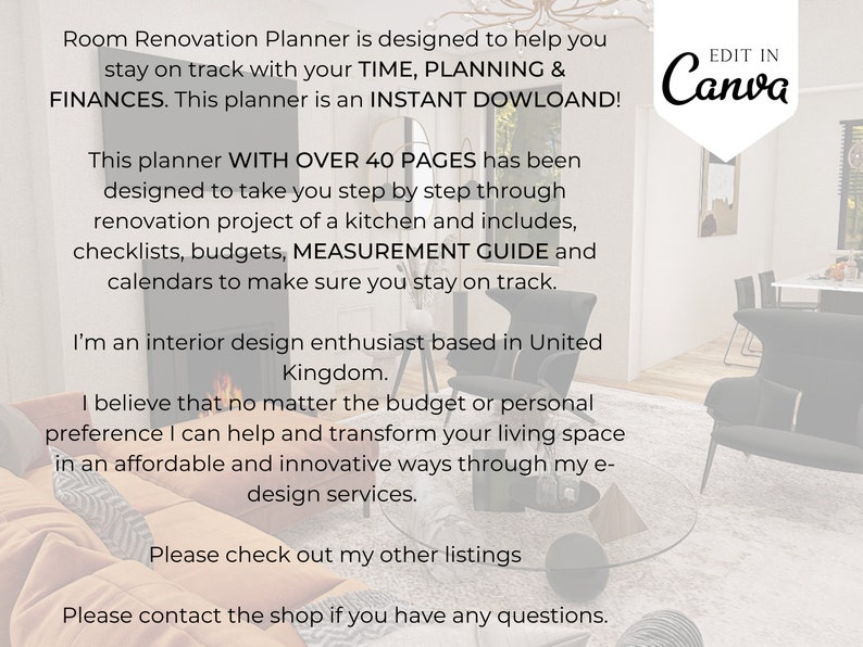 Room Renovation Planner, Interior Design planner, room improvement, home improvement, home project, Printable Guide, Canva Template image 6