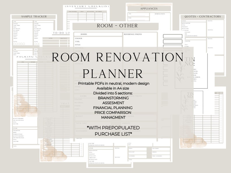 Room Renovation Planner, Interior Design planner, room improvement, home improvement, home project, Printable Guide, Canva Template image 3