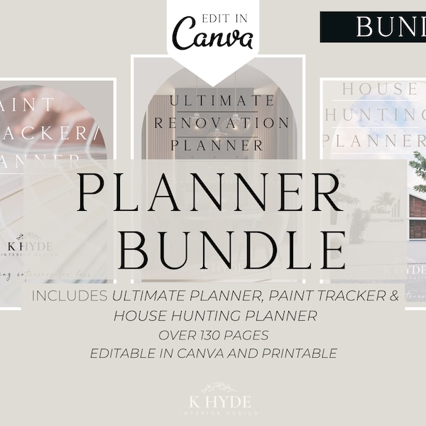 Editable Printable Planner Bundle, Renovation Planner, Renovation Planner,  Printable PDF planners, Canva Template, Paint Planner