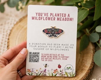 Wildflower planting sponsorship gift | butterfly and moth pin badge | sustainable gift | teacher or TA thank you gift