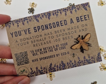 The original sponsor a bee card | Eco friendly gift | Bee lovers | Sustainable gift | Wedding | Table favours | Customisable | Corporate