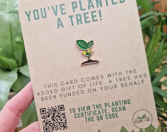 May include: A brown card with the text "You've Planted a Tree!" and a small green plant illustration. The card also includes a QR code and the text "This card comes with the added gift of life. A tree has been funded on your behalf. To view the planting certificate, scan the QR code. Eco-U"