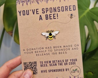 The original sponsor a bee card | Bee badge | Eco friendly gift | Bee lovers | Sustainable | Wedding favours | Customisable | Corporate