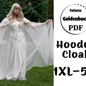 1XL-5XL Plus Size Hooded Cloak PDF Sewing Pattern Cosplay Halloween Elf Costume Long Cape with Hood Medieval Clothing Floor Length DIY Cloak