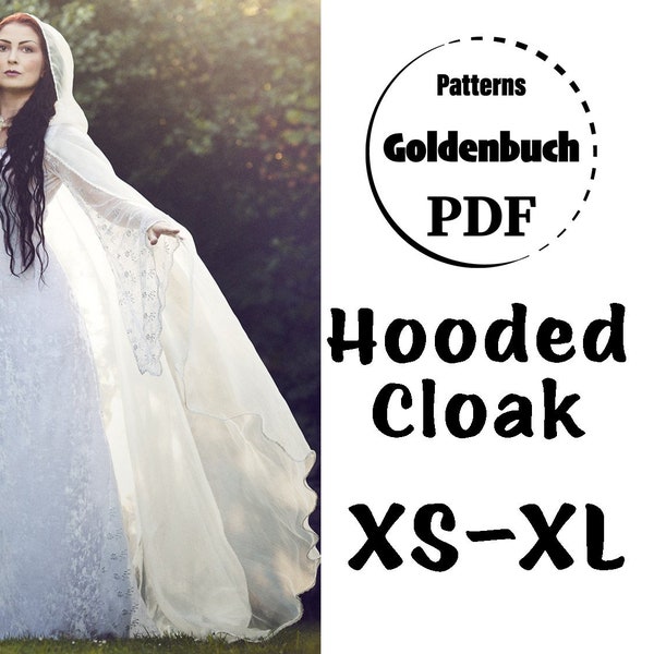 XS-XL Hooded Cloak PDF Sewing Pattern Medieval Cosplay Clothing Elf Costume Floor Length Wedding Cape with Hood Long Cloak for Men and Women