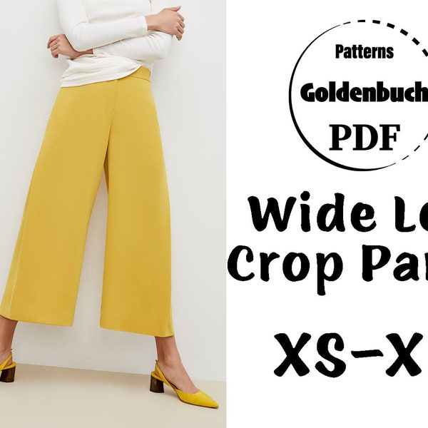 XS-XL Crop Pants PDF Sewing Pattern Wide Leg Capri Trousers High Waisted Women Pants with Side Seam Pocket Simple Office Clothing Basic Pant