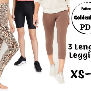 XS-XL Damen Leggings PDF Schnittmuster Capri Hose High Waist Yoga Shorts Sommer Hose Basic Activewear Kleidung High Rise Bauchfreie Strumpfhose
