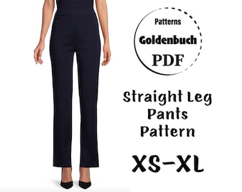 XS-XL Straight Leg Pants PDF Sewing Pattern Women High Waisted | Etsy