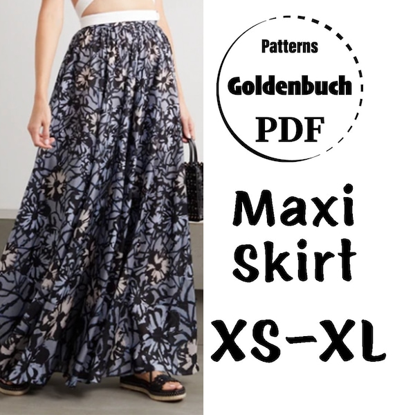 XS-XL Maxi Skirt PDF Sewing Pattern Women Boho Skirt High Waisted Gathered Skirt Long Gypsy Skirt Basic Tribal Skirt Summer Clothes for Work