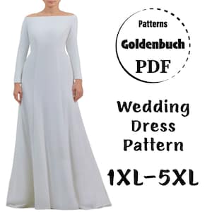 1XL-5XL Wedding Dress PDF Sewing Pattern Plus Size Meghan Bridal Gown Replica Formal Gown A-line Bridesmaids Dress Raglan Sleeve Prom Dress